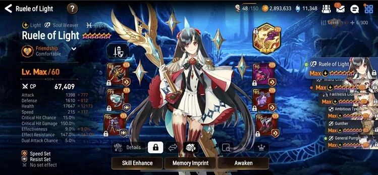 Melhor escolha para atualização da Moonlights Blessing no Epic Seven