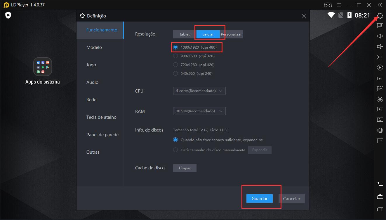 Como mudar a resolução celular no emulador ?