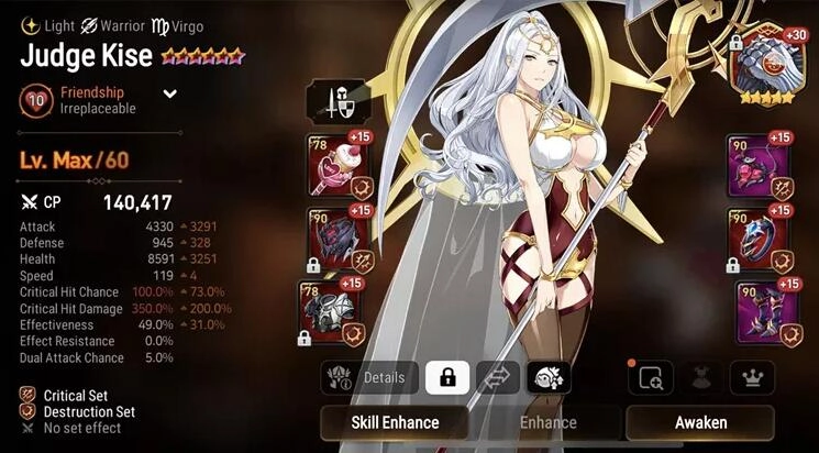 Melhor escolha para atualização da Moonlights Blessing no Epic Seven