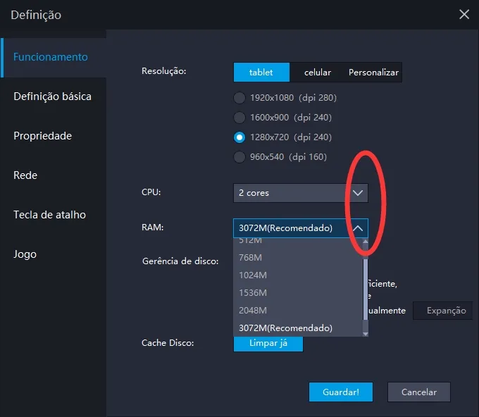 Como configurar a RAM e a CPU corretamente para o seu emulador