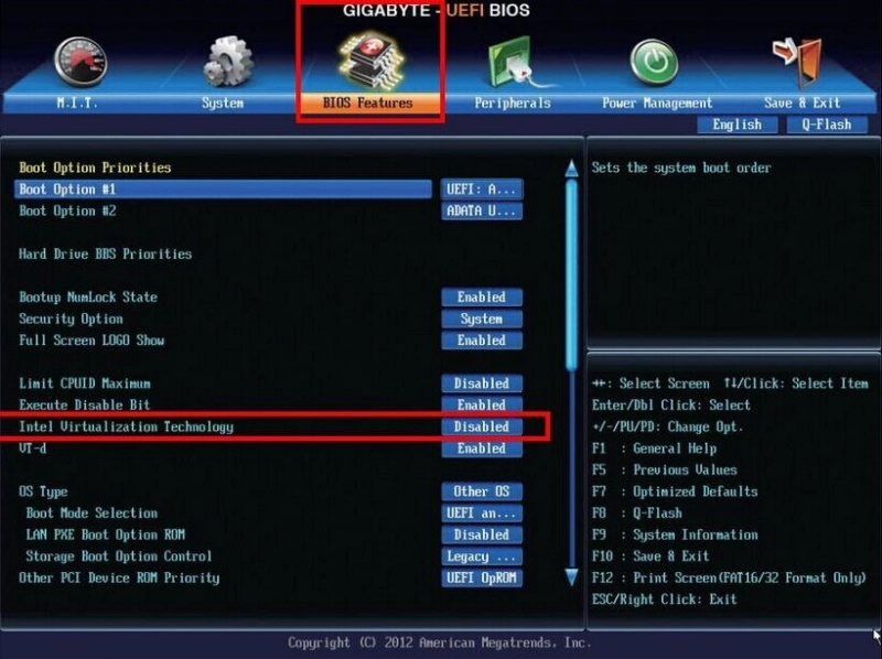 Habilitar Tecnologia de Virtualização (VT) - GIGABYTE