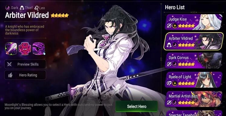 Melhor escolha para atualização da Moonlights Blessing no Epic Seven