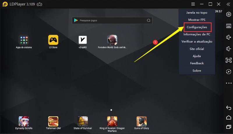Onde pode configurar CPU e RAM no LDPlayer?