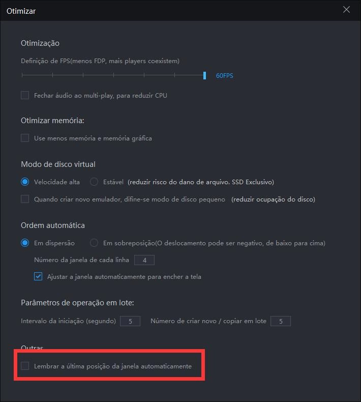 Lembrar a posição da janela de emulador