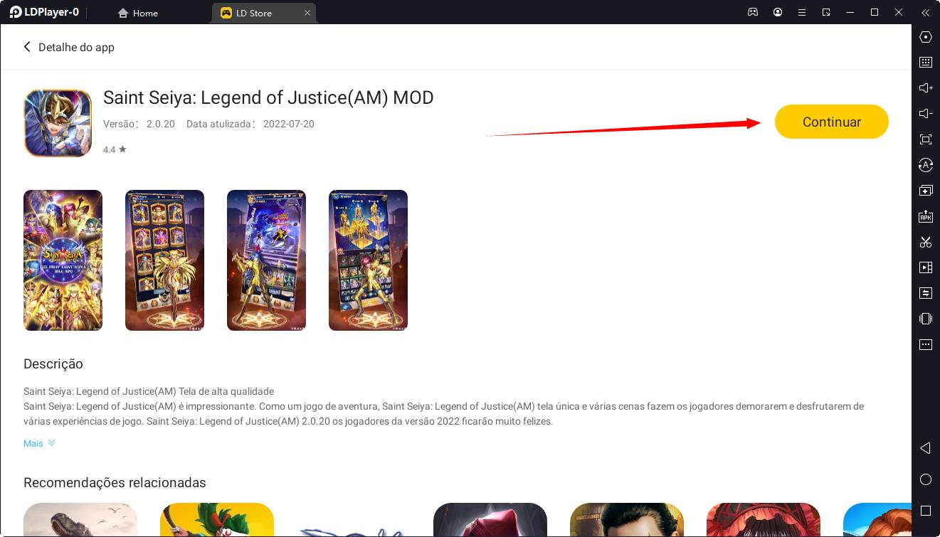 Como jogar o Saint Seiya: Legend of Justice(AM) MOD com o melhor emulador de PC