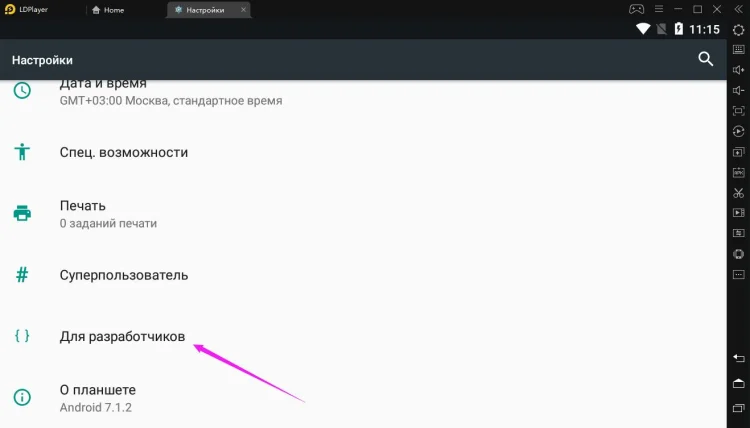 Как включить режим разработчика на эмулятор? 