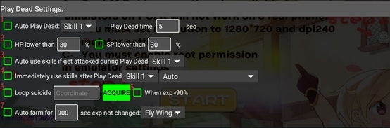 Play Dead Settings