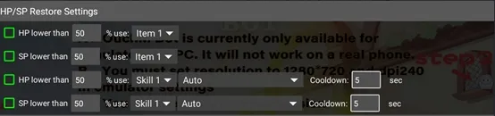 HP/SP Restore Settings