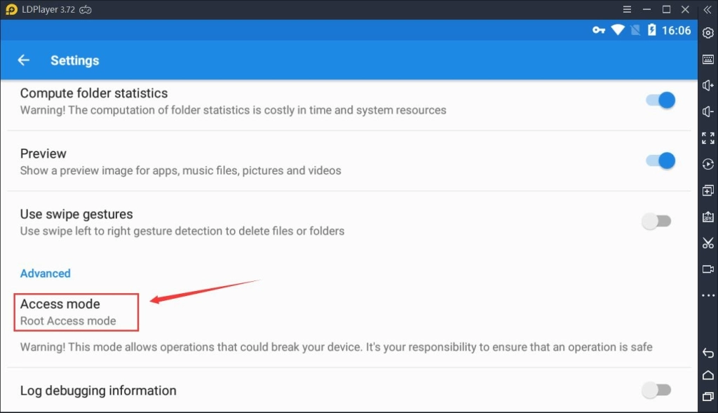 ขั้นตอนที่ 3: คลิก General settings และค้นหา Access mode คลิกไปด้วย