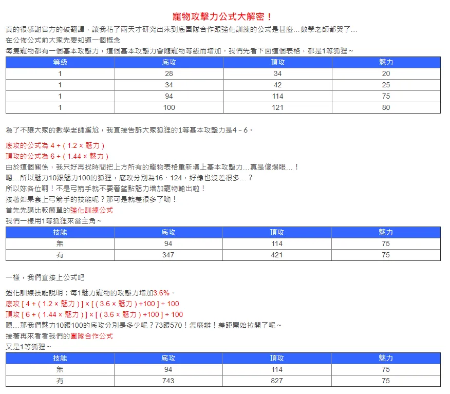 【攻略】《月光雕刻師》寵物攻略大全。(捕捉機率、魅力馴服、寵物技能、屬物數值)