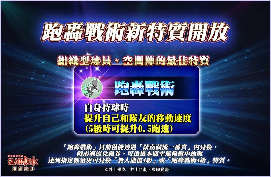 《灌籃高手 SLAM DUNK》灌籃高手聖夜前夕活動開跑!現在登入就送5級特質自選箱!全新特質「跑轟戰術」登場!