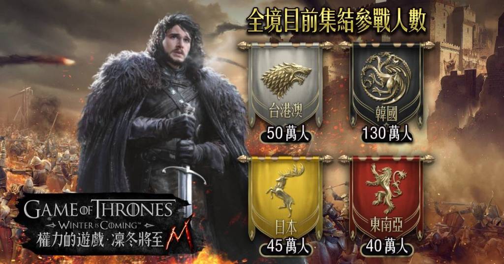 《權力的遊戲：凜冬將至M》開戰倒數全亞洲300萬玩家即刻備戰