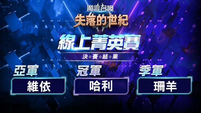 《魔靈召喚：失落的世紀》台港電競比賽-線上菁英賽冠軍出爐「哈利」奪冠
