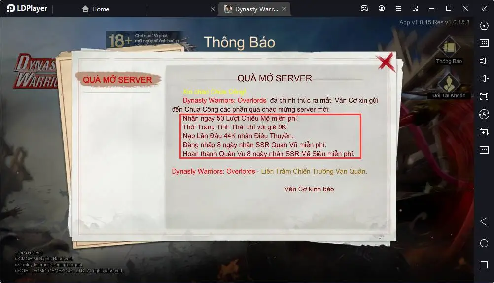 『Hướng Dẫn』Chơi Dynasty Warriors: Overloads VNG bằng Trình giả lập LDPlayer trên PC: Cẩm nang cày account ra tướng SSR ngon