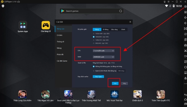Cách đặt thông số CPU và bộ nhớ cho trò chơi hoặc ứng dụng