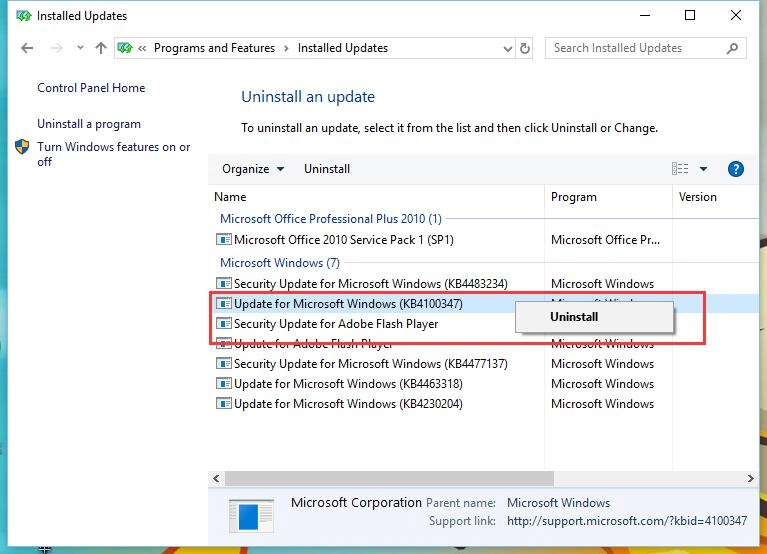 Gỡ cài đặt bản cập nhật KB4100347 dành cho Windows 10 để cải thiện 10% hiệu suất CPU