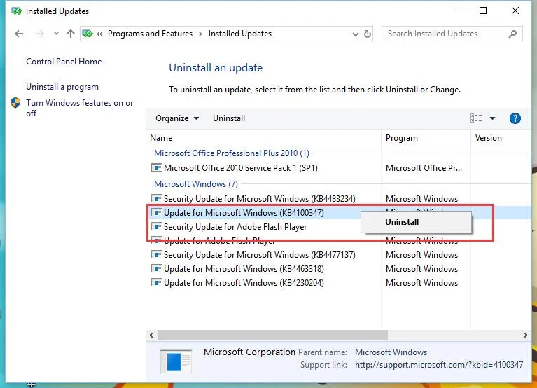 Gỡ cài đặt bản cập nhật KB4100347 dành cho Windows 10 để cải thiện 10% hiệu suất CPU
